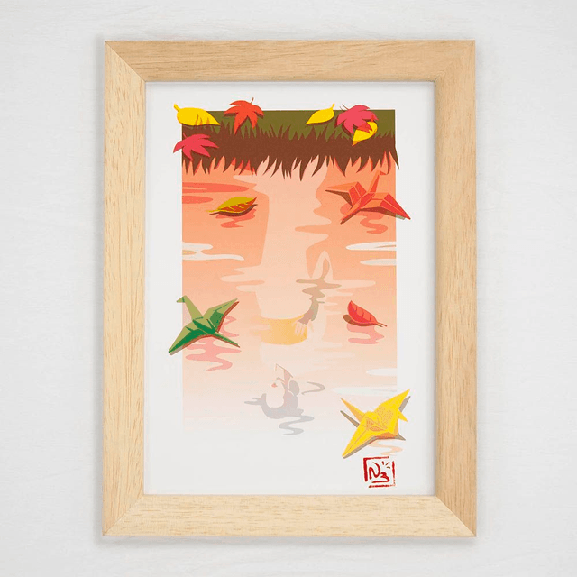 Fine art A5 et A4 / Automne - Origami sur lac 
