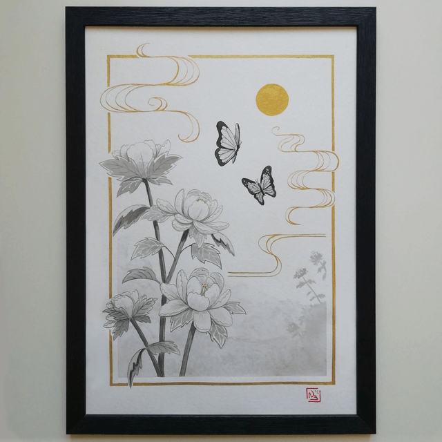 Original A3 - Pivoines & Papillons