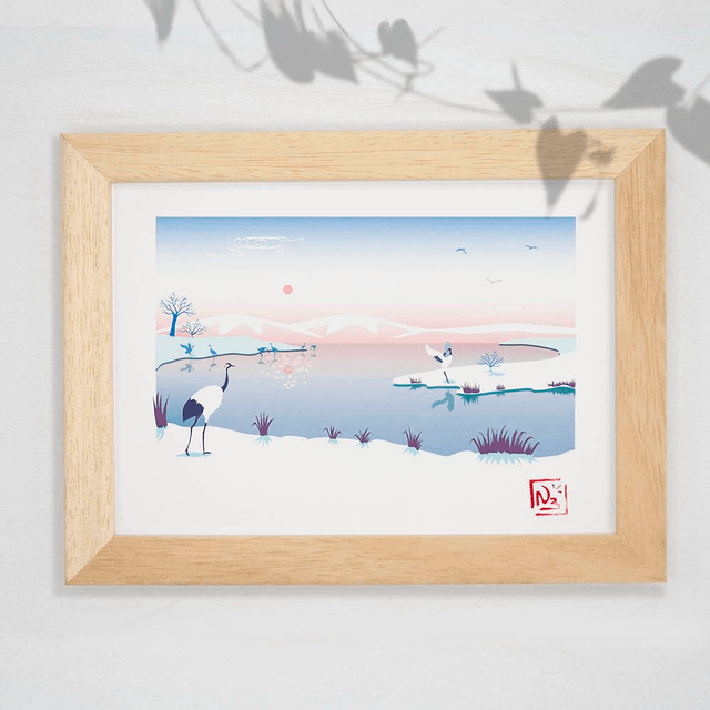 Fine Art A5 et A4 / Hiver - Grues japonaises à Hokkaïdo