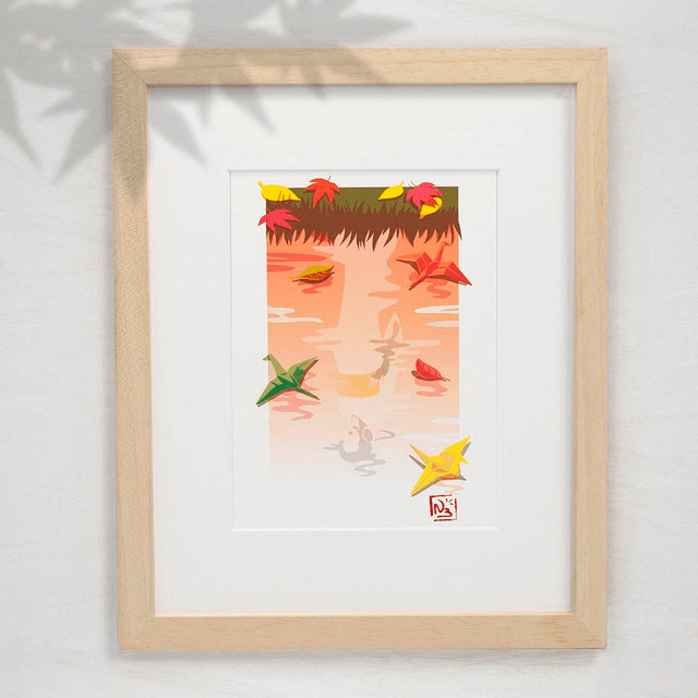 Fine art A5 et A4 / Automne - Origami sur lac 